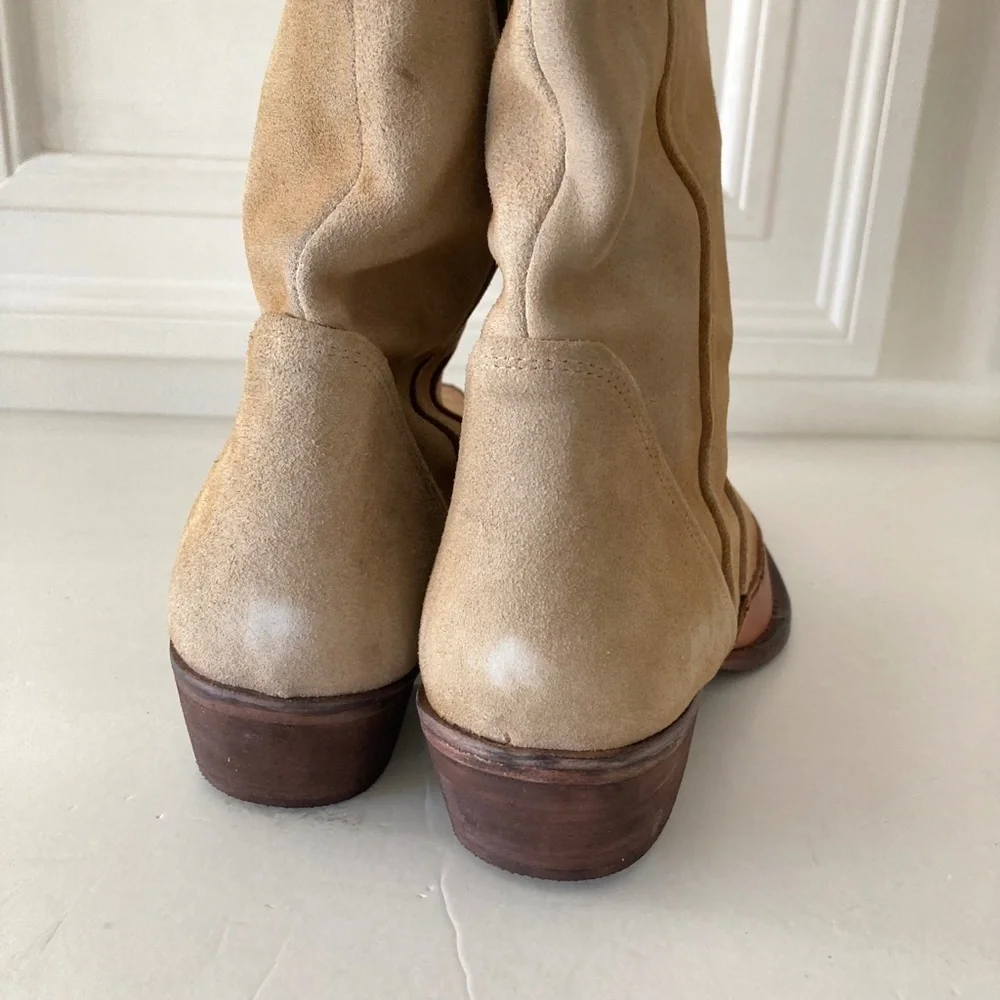 NWOT Free People Sterling Tan Suede Knee High Western Boots Sz 36